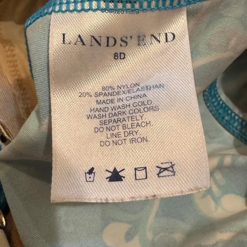 Lands End Blue Green Paisley Size 8D Adjustable Strap Underwire Tankini Top